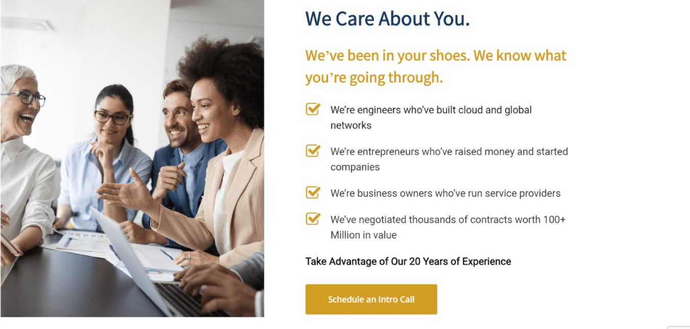demonstrating in authority section in storybrand marketing website with call to action and keypoints about services