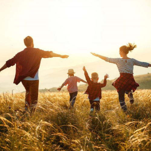 family running in a field, financial company using storybrand framework marketing and website